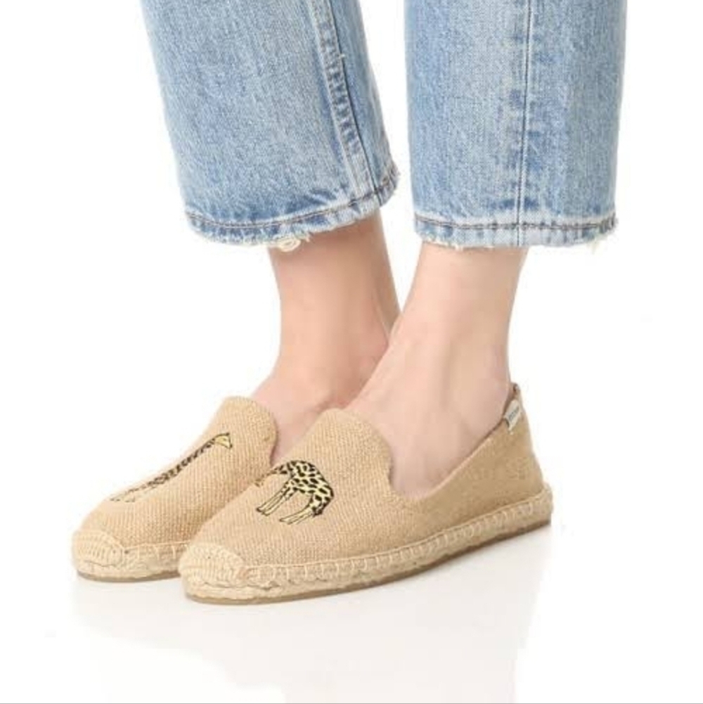 Soludos Raffia Jute Espadrilles Embroidered Giraffe Size 6.5